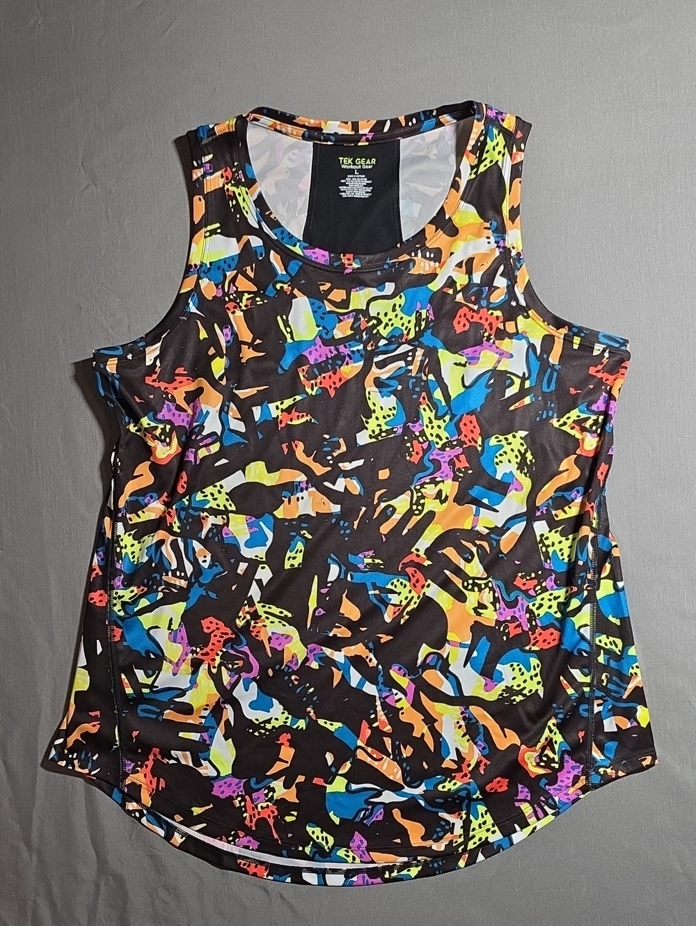 tek gear Black Tank Top with Neon Splash Print